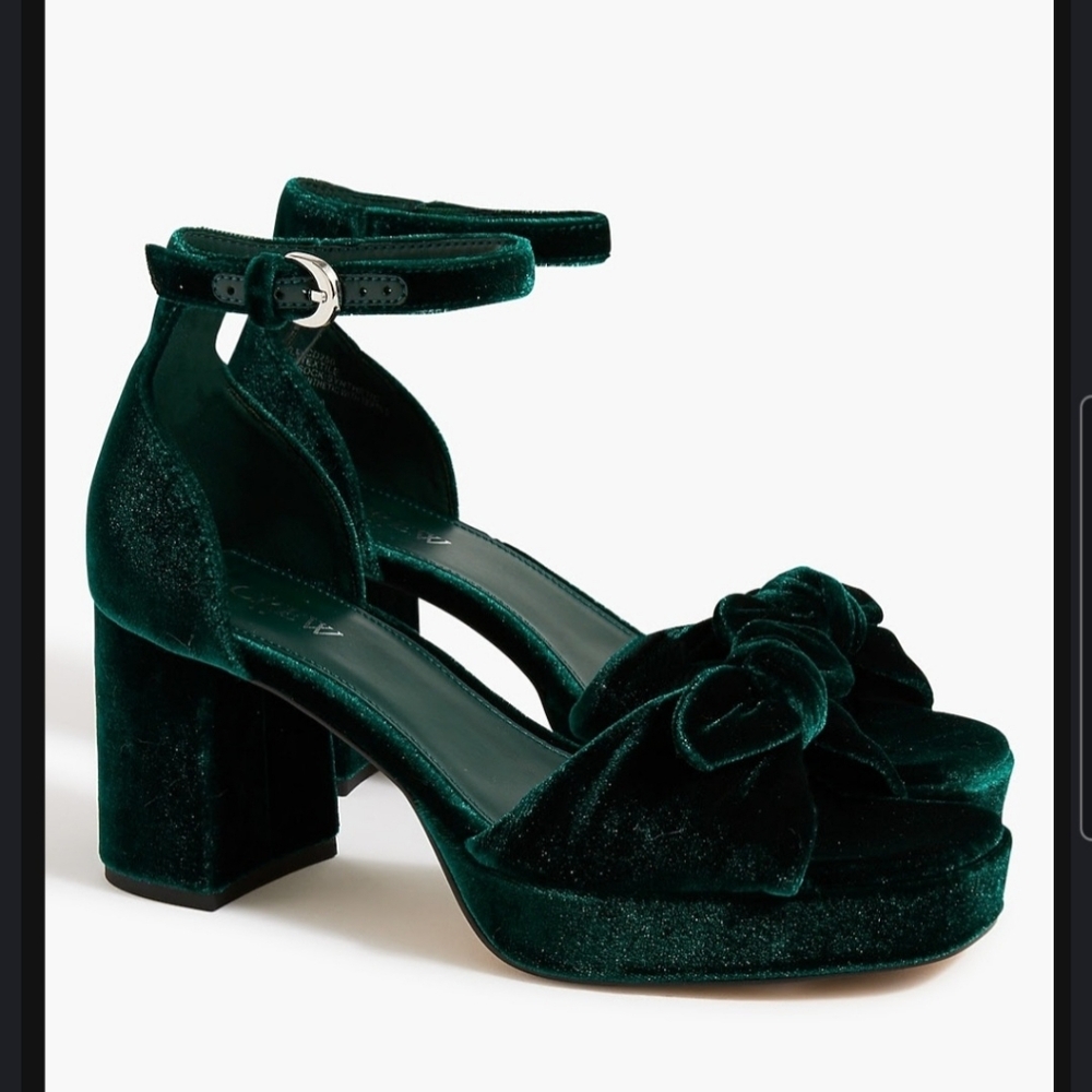 J.Crew Elegant Velvet Green Peep Toe Women's Heels